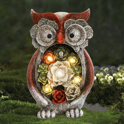 Garden Statue Owl Figurines, Solar Powered Resin