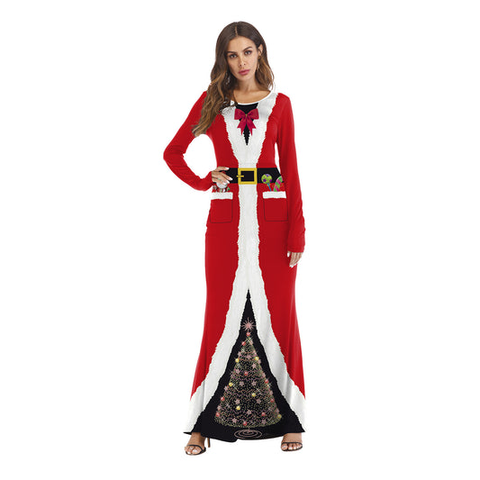 Christmas Costume Santa Print Adult Dress