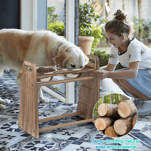 Rustic Wood Elevated Dog Cat Dishes