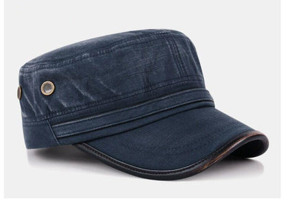 Flat-top Leather-trimmed Vintage Cotton Hat