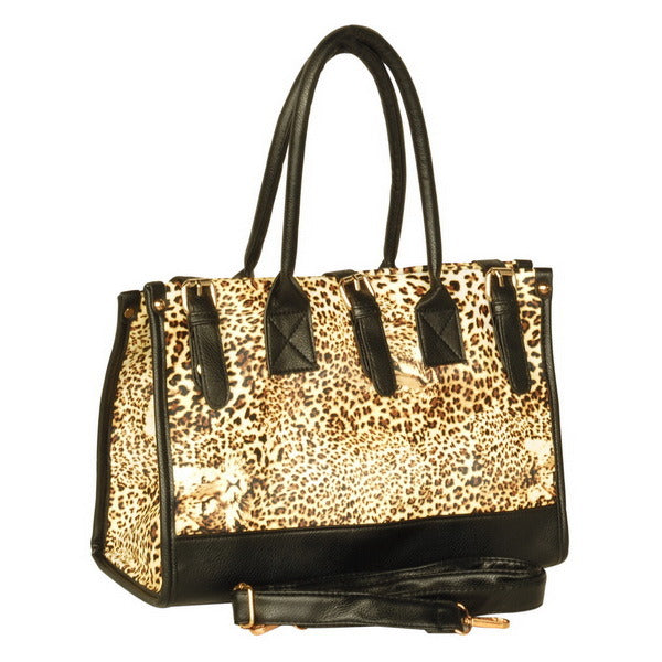 Leopard Fur Double Handle Satchel Bag