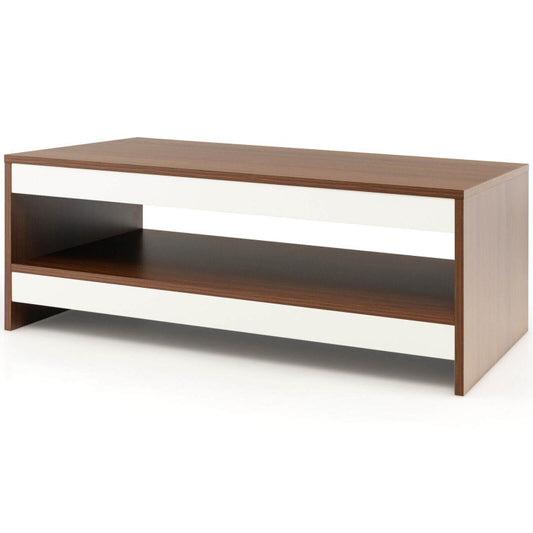 37 Inch 2-Tier Rectangle Wooden Coffee Table