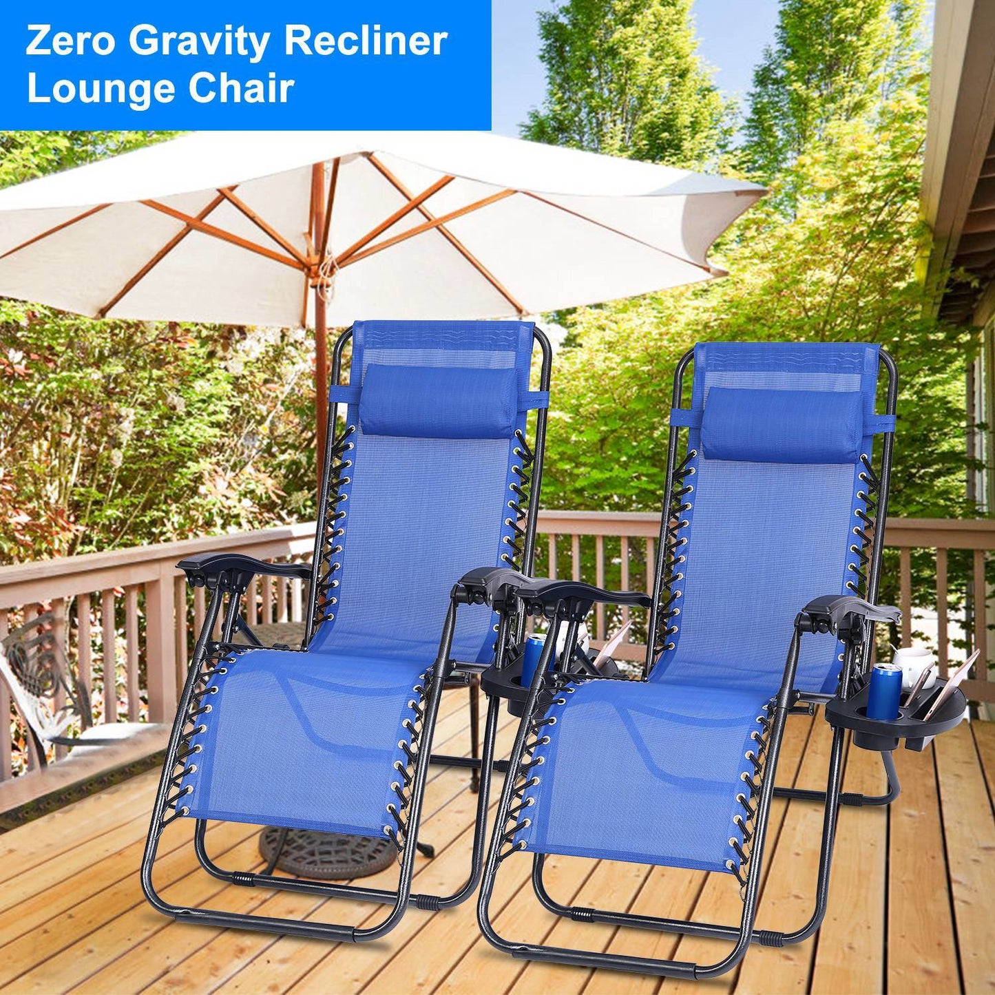 2Packs Zero Gravity Lounge Chair with Dual Side Tray