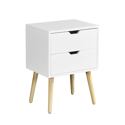 Side Table with 2 Drawer and Rubber Wood Legs