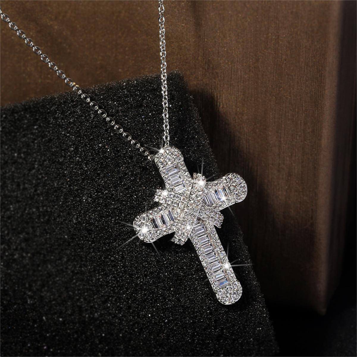 Crystal Cross Silver Necklace
