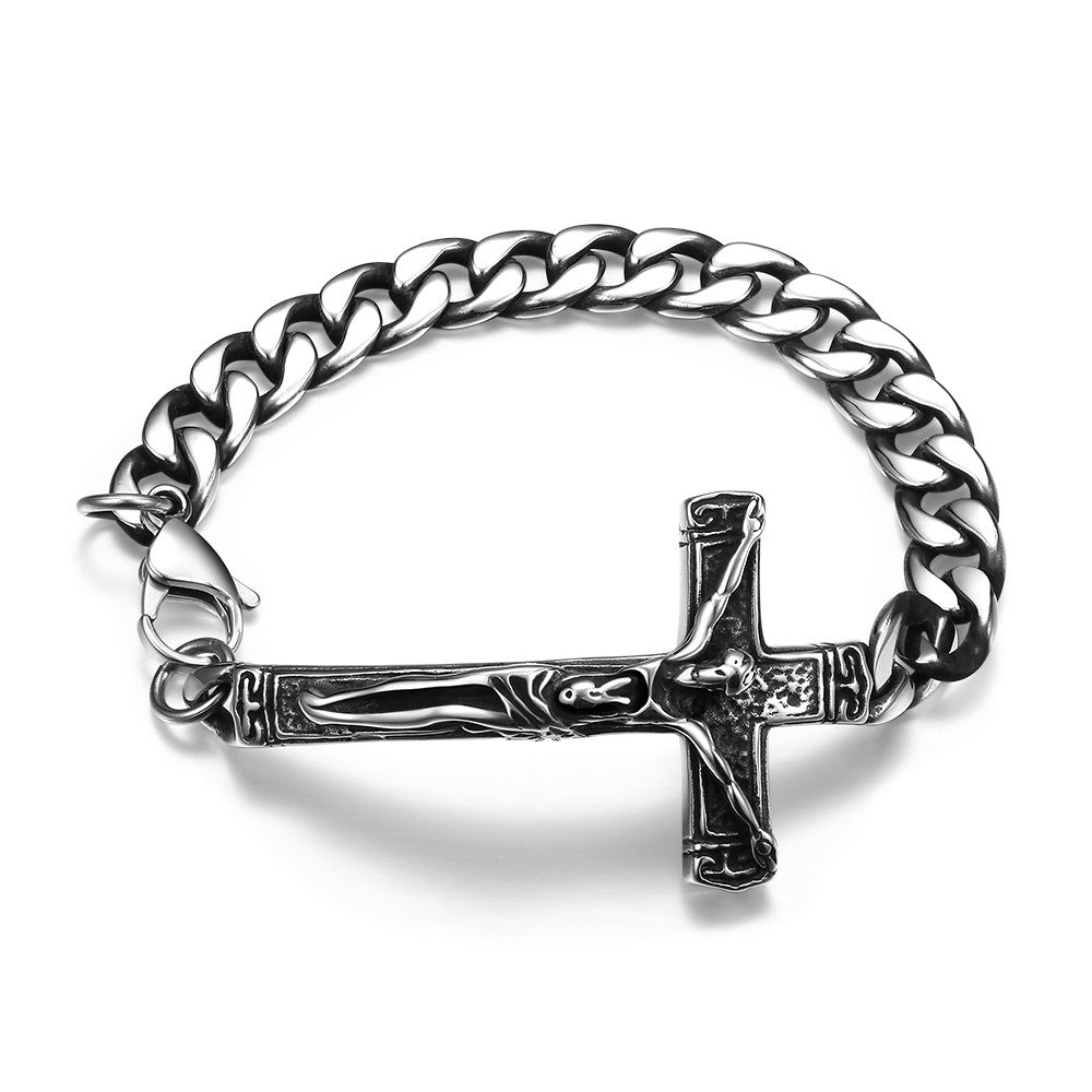 Classic Plated  Silver Color Religious Jesus Cross Bracelet