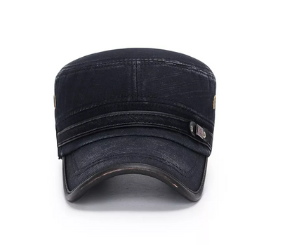 Flat-top Leather-trimmed Vintage Cotton Hat