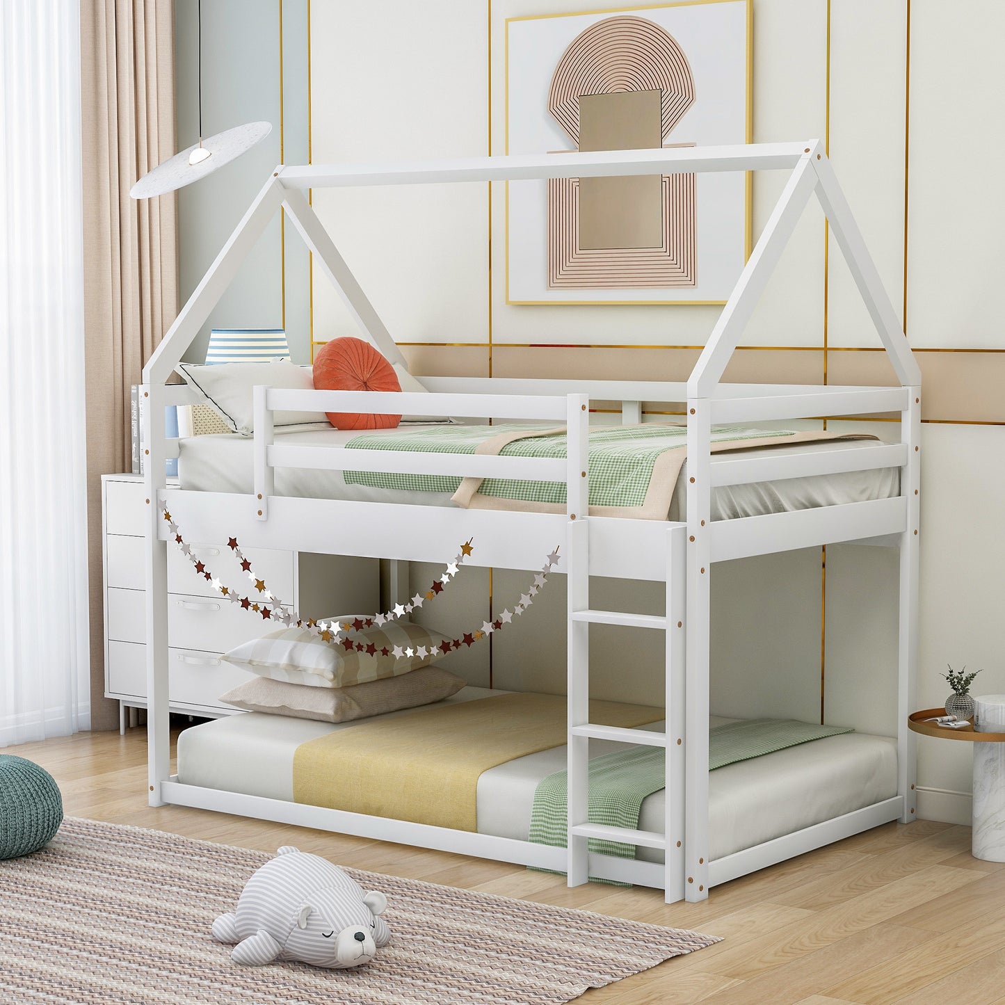 Cozy Twin-Over-Twin Low Bunk House Bed