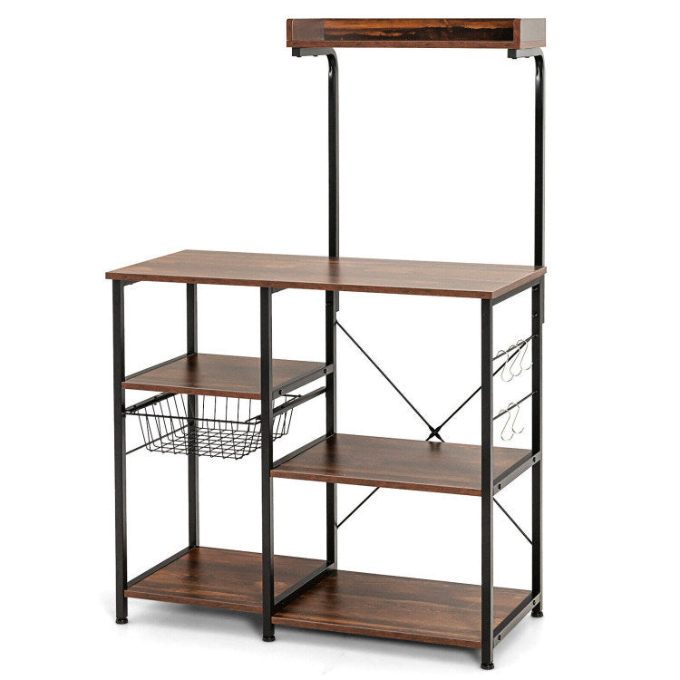 4-tier Kitchen Baker's Rack with Basket and 5 Hooks