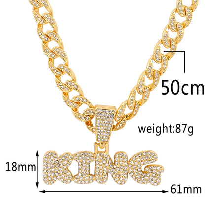 Hip Hop Diamond King Letter Pendant Necklace