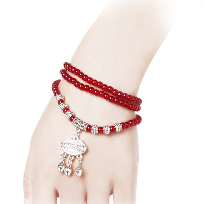 Red Agate Beaded Good Lock Bracelet