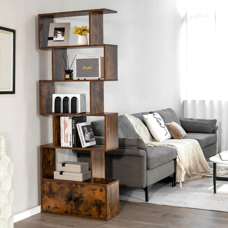 6-Tier S-Shaped Freestanding Bookshelf