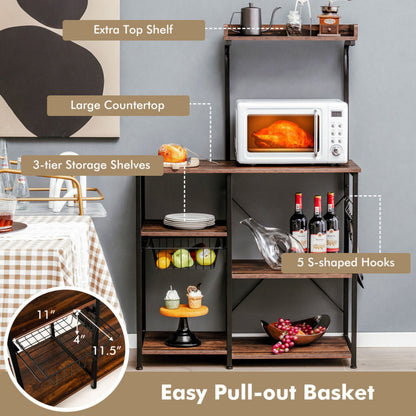 4-tier Kitchen Baker's Rack with Basket and 5 Hooks