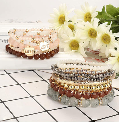 4 Sets Stackable Beaded Bracelets for Women