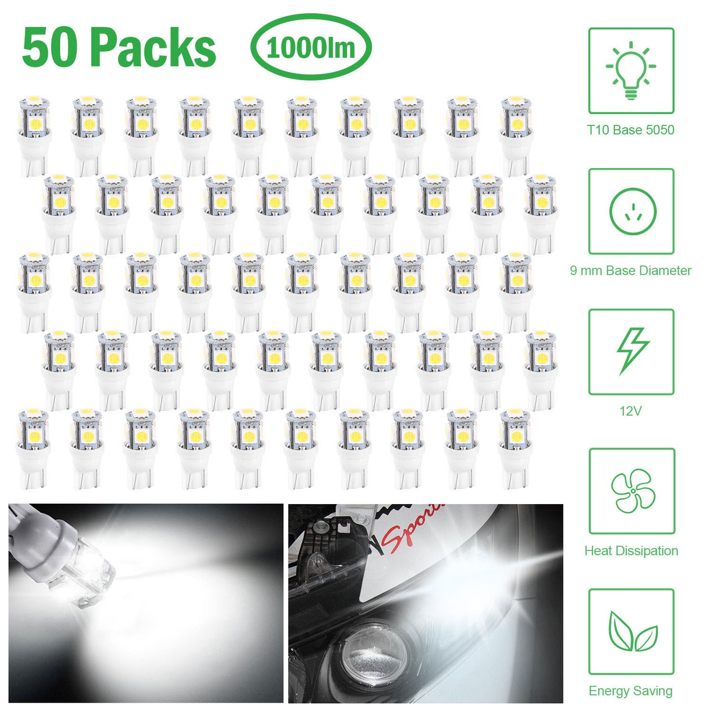 Kit LED Car Light Bulbs 1000lm