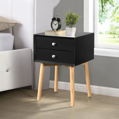2 Drawer and Rubber Wood Legs Side Table