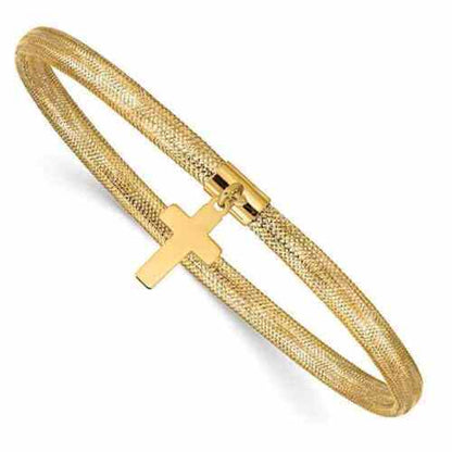 Gold Mesh Dangle Cross Charm Bracelet