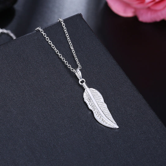 Plated Silver Feather Pendant Necklace