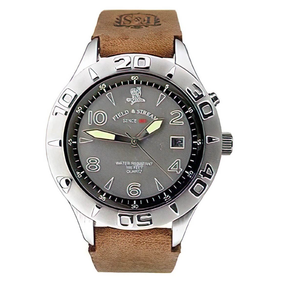 Field & Stream Men's Grey Dial Brown Leather Band Watch