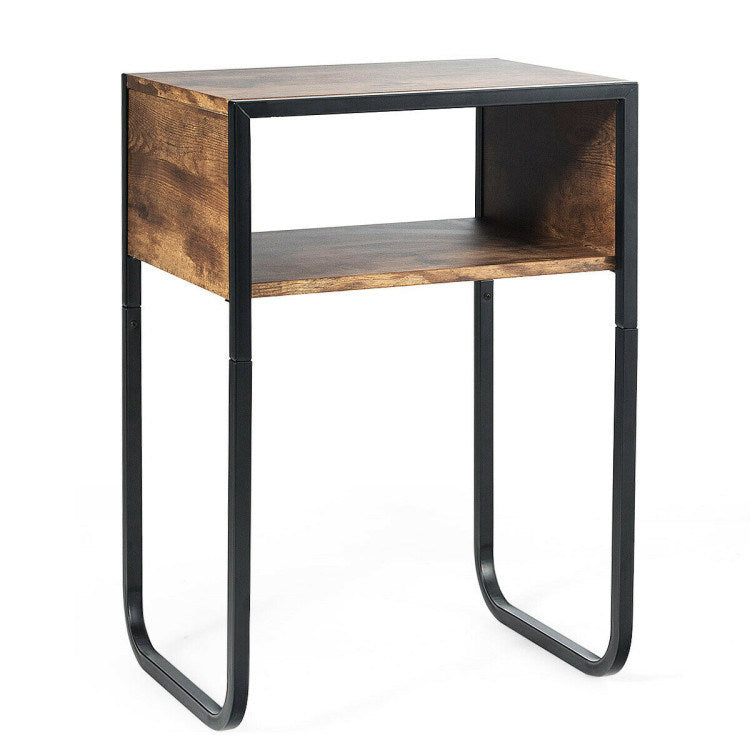 Industrial Side Table with Anti-Rust Steel Open Storage