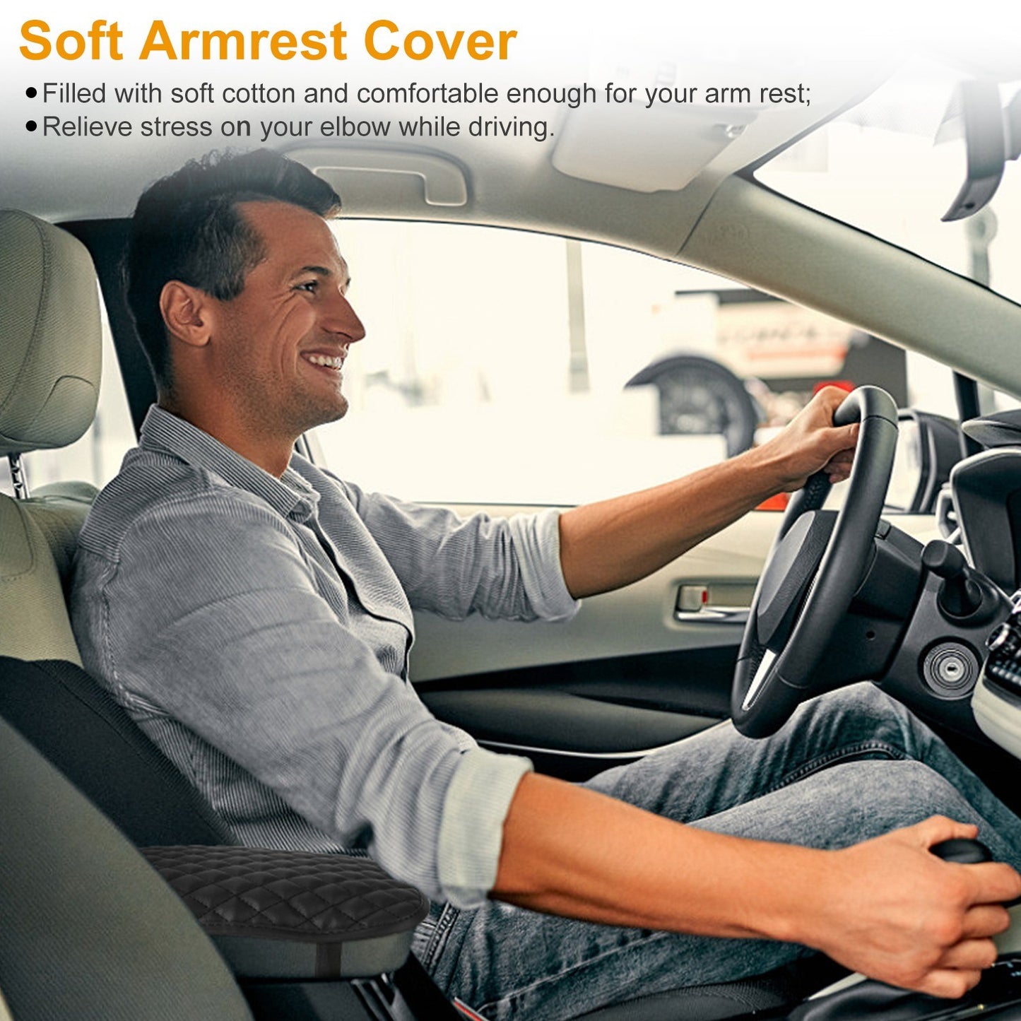 Car Armrest Pad Cover PU Leather Auto Center Console Seat
