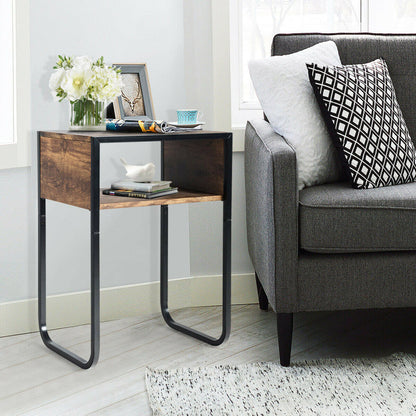 Industrial Side Table with Anti-Rust Steel Open Storage