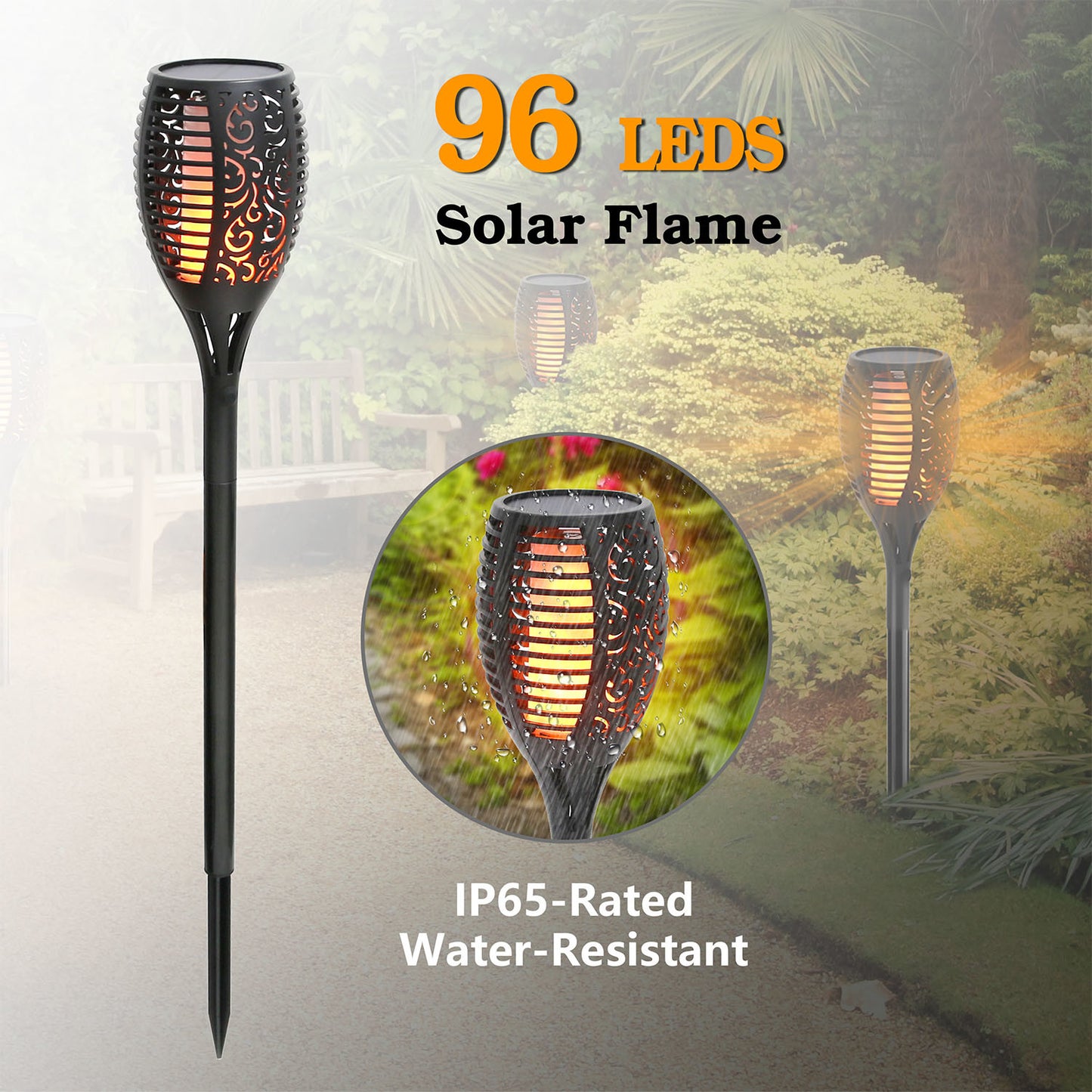 96 LEDs Solar Flame Torch Light