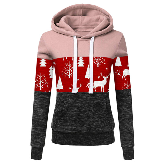 Long-sleeved Hooded Drawstring Christmas Sweater