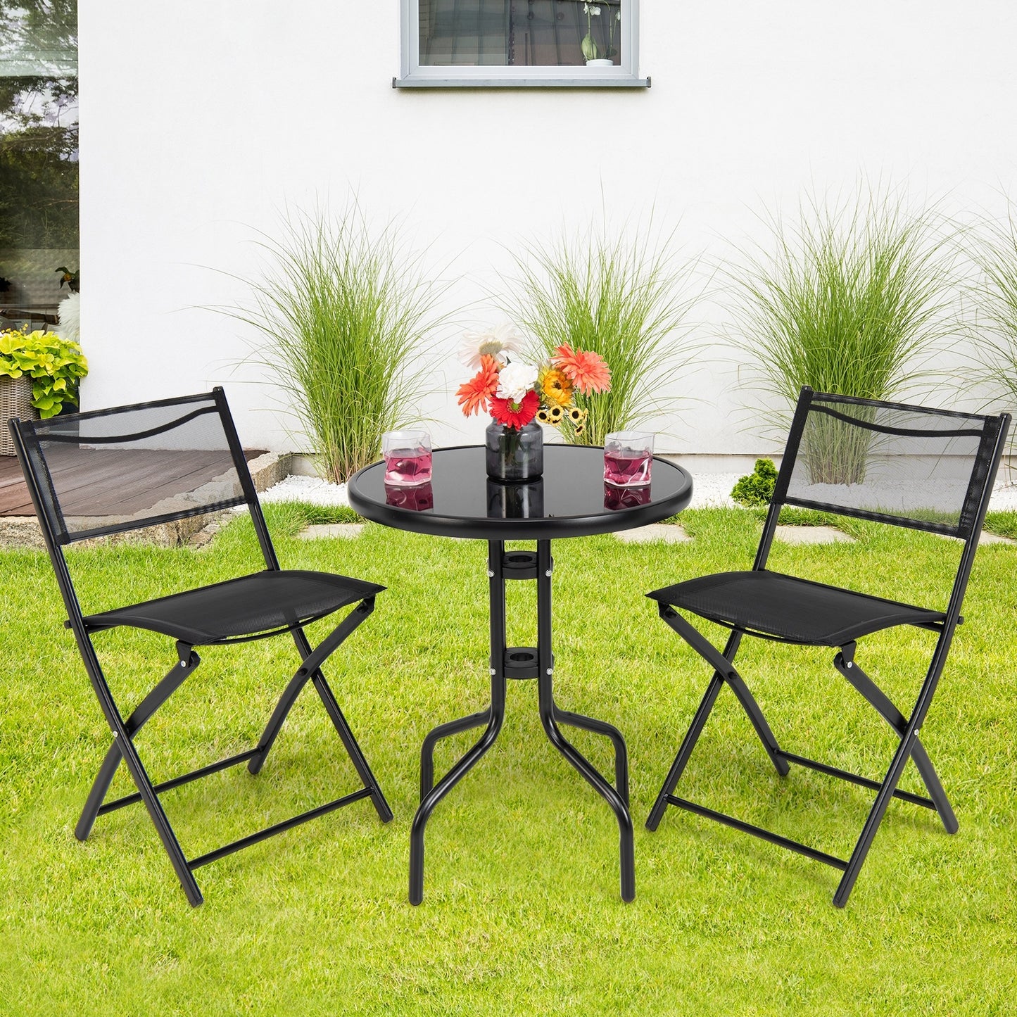 3 Pieces Folding Bistro Table Chairs Set