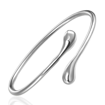 Plated Silver Simple Smooth Water Drop Bangle