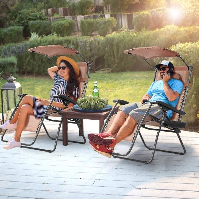 Folding Recliner Lounge Chair with Shade Canopy Cup Holder
