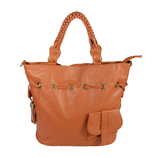 Tan Leatherette Satchel Handbag