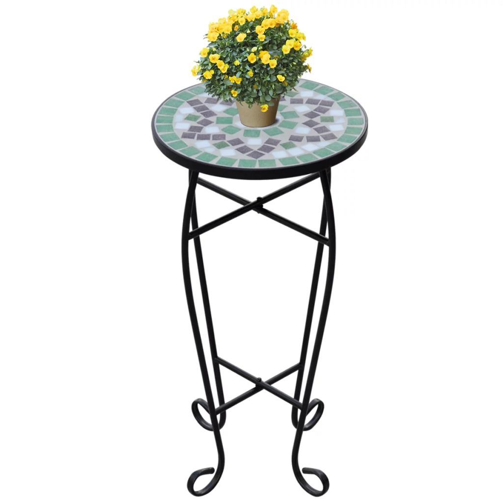 Mosaic Side Table Plant Table Green White