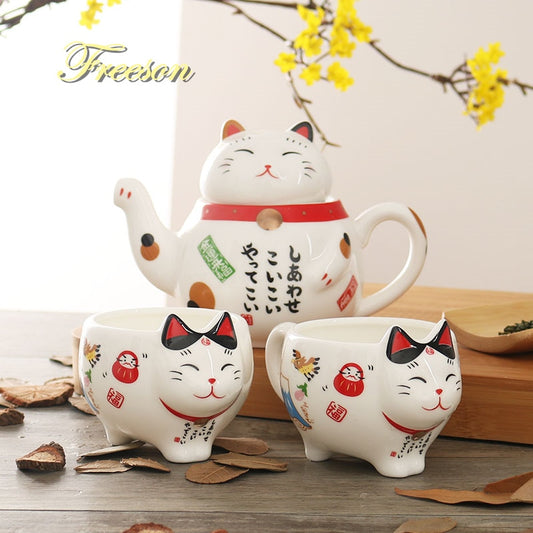 Cute Japanese Lucky Cat Porcelain Tea Set