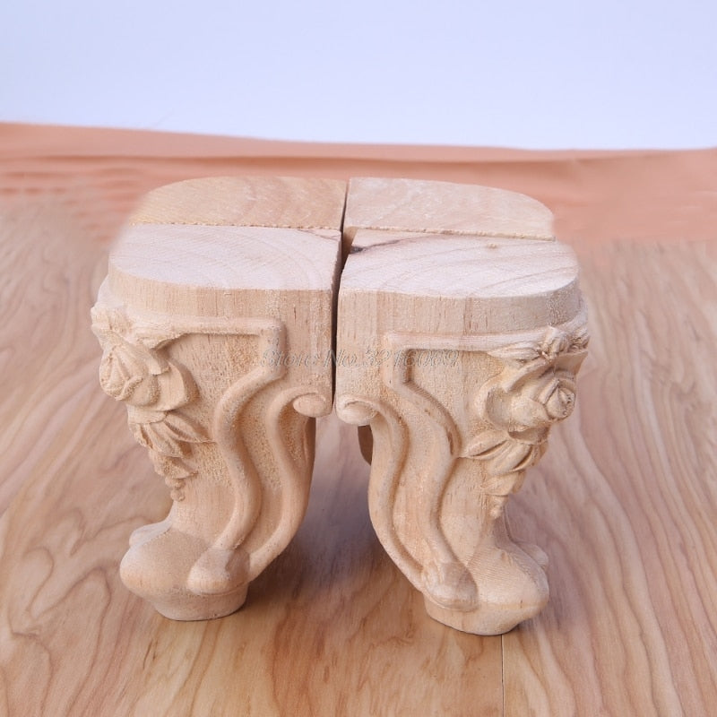 Wooden Furniture Legs Solid Wood Flower Carved TV Cabinet Seat