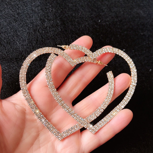 Big Heart Crystal Hoop Earrings for Women