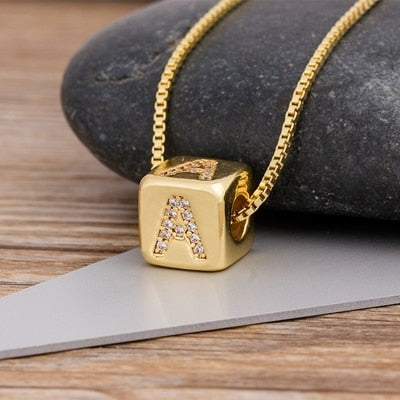 A-Z Initials   Copper CZ Cube Letter Necklaces