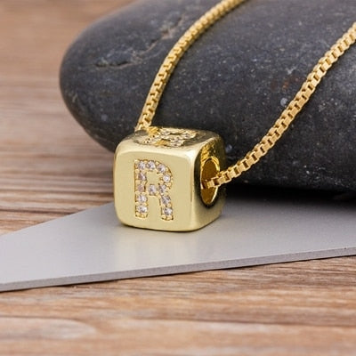 A-Z Initials   Copper CZ Cube Letter Necklaces