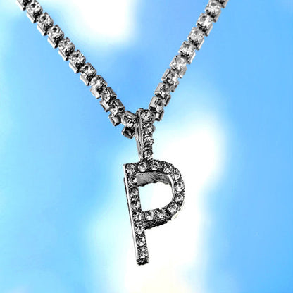 Iced Out Crystal Initial Necklace with Tennis Chain