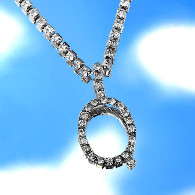 Iced Out Crystal Initial Necklace with Tennis Chain