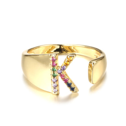 Adjustable A-Z Rainbow Initial Ring