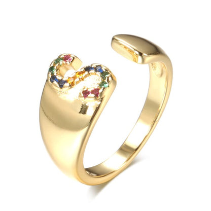 Adjustable A-Z Rainbow Initial Ring