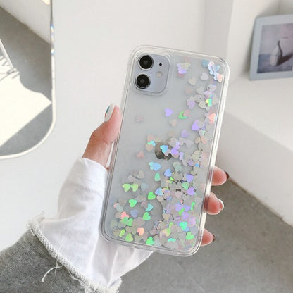 Glitter Heart Phone Case for iPhone 12 13 11 Pro XS Max XR 7 8 Plus